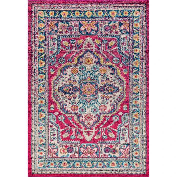 Bohemian FLAIR Boho Vintage Medallion Pink/Ivory 4 ft. x 6 ft. Area Rug