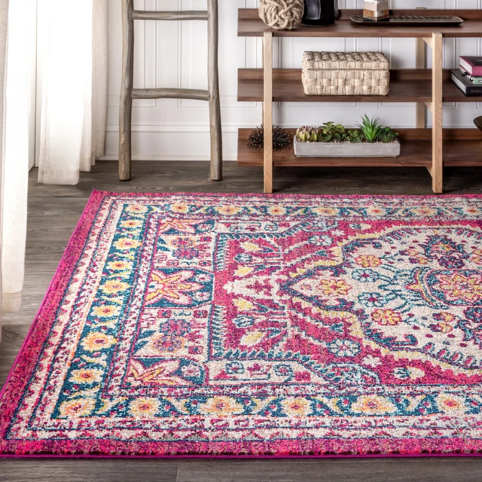 Bohemian FLAIR Boho Vintage Medallion Pink/Ivory 4 ft. x 6 ft. Area Rug