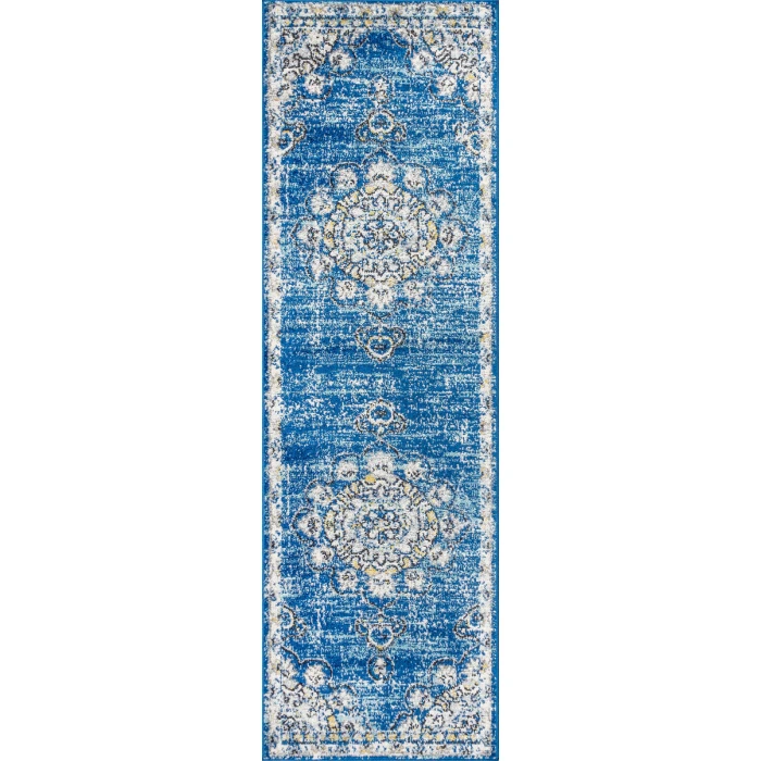 Bohemian FLAIR Boho Vintage Medallion Blue/Cream 2 ft. x 8 ft. Runner Rug
