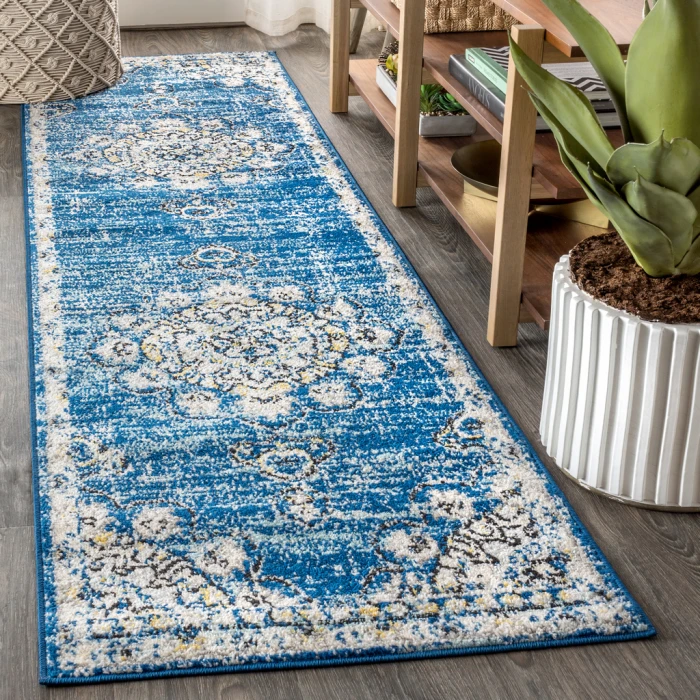Bohemian FLAIR Boho Vintage Medallion Blue/Cream 2 ft. x 8 ft. Runner Rug