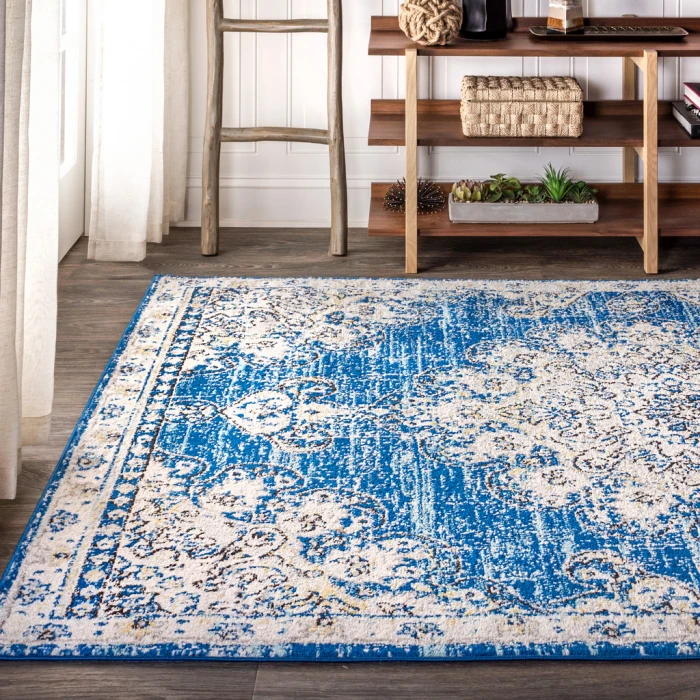 Bohemian FLAIR Boho Vintage Medallion Blue/Cream 3 ft. x 5 ft. Area Rug
