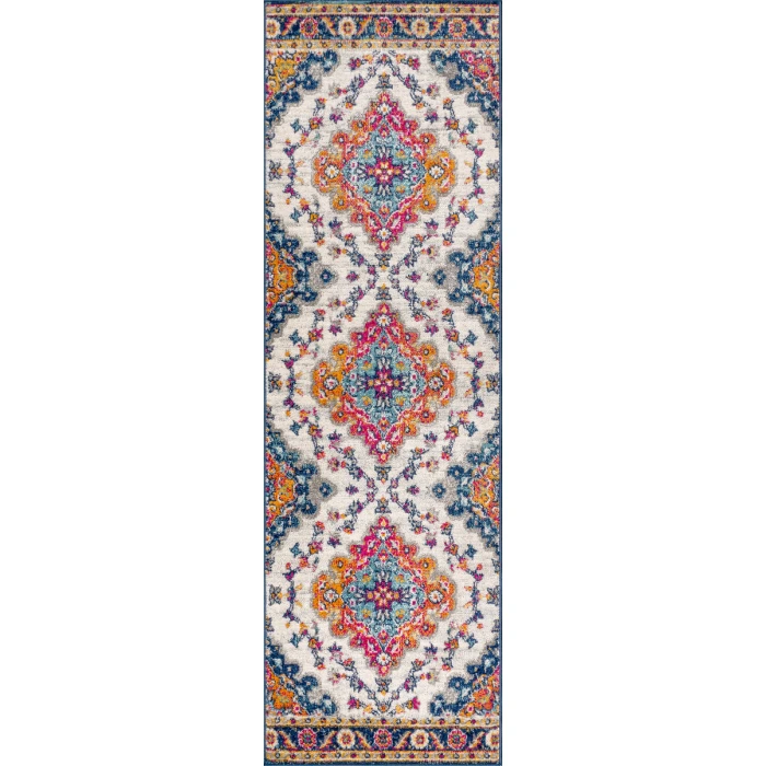 Bohemian FLAIR Boho Vintage Medallion Blue/Multi 2 ft. x 14 ft. Runner Rug