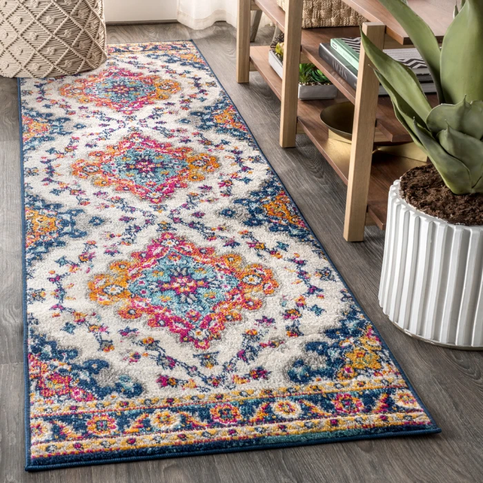 Bohemian FLAIR Boho Vintage Medallion Blue/Multi 2 ft. x 14 ft. Runner Rug