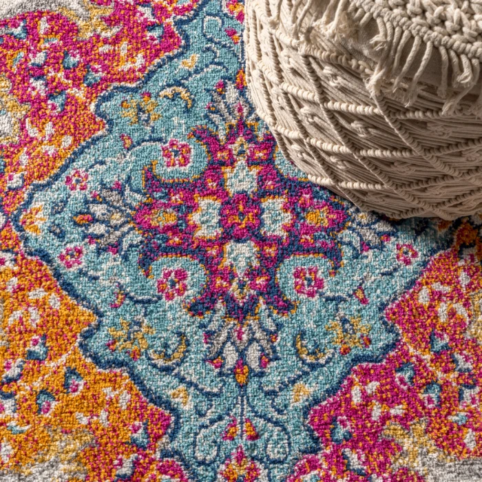 Bohemian FLAIR Boho Vintage Medallion Blue/Multi 8' Square Area Rug