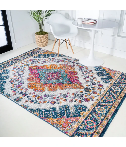 Bohemian FLAIR Boho Vintage Medallion Blue/Multi 8 ft. x 10 ft. Area Rug