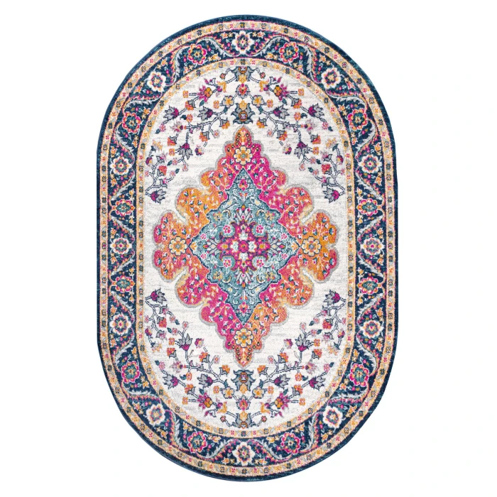 Bohemian FLAIR Boho Vintage Medallion Blue/Multi 3 ft. x 5 ft. Oval Area Rug