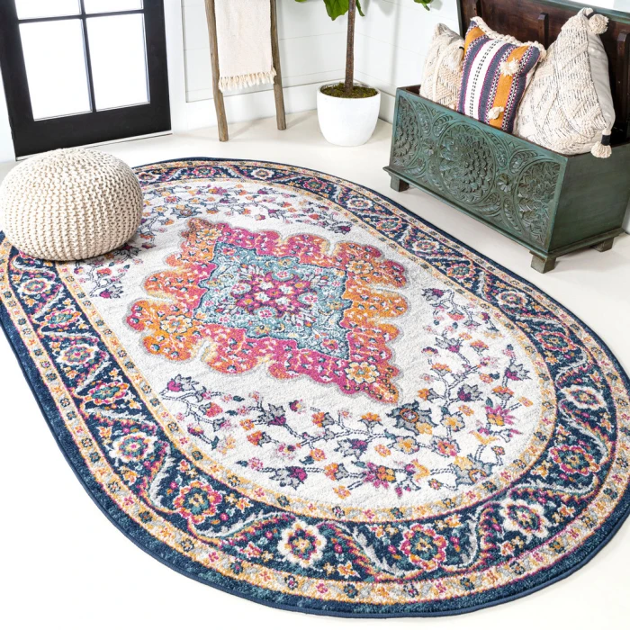 Bohemian FLAIR Boho Vintage Medallion Blue/Multi 3 ft. x 5 ft. Oval Area Rug