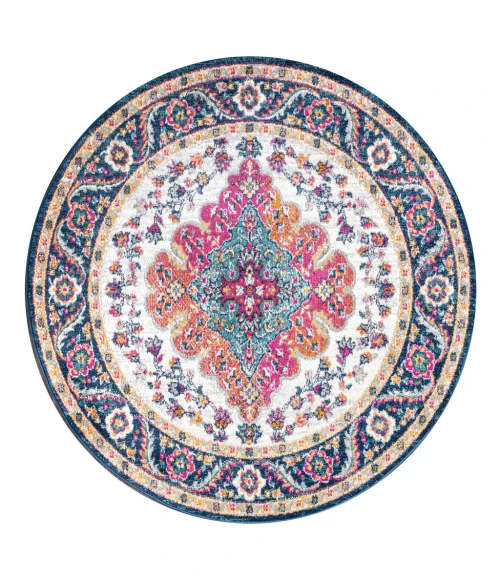 Bohemian FLAIR Boho Vintage Medallion Blue/Multi 8' Round Area Rug