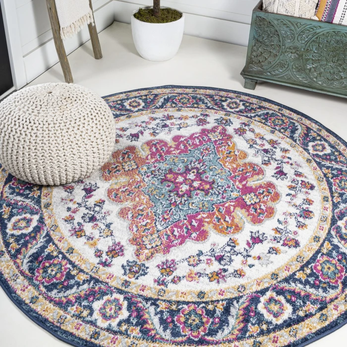 Bohemian FLAIR Boho Vintage Medallion Blue/Multi 4' Round Area Rug