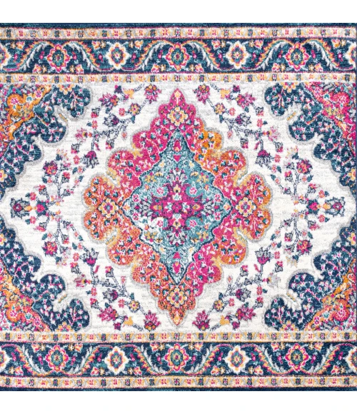 Bohemian FLAIR Boho Vintage Medallion Blue/Multi 4' Square Area Rug