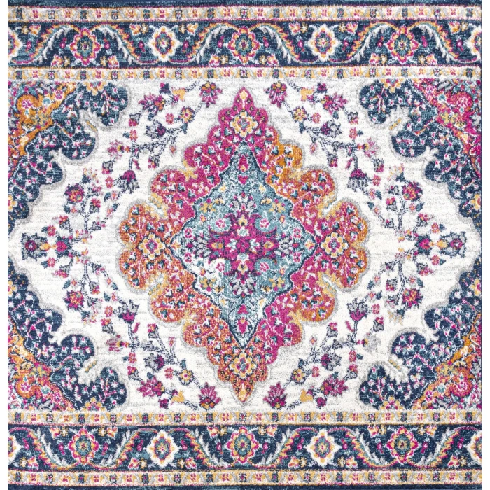 Bohemian FLAIR Boho Vintage Medallion Blue/Multi 8' Square Area Rug
