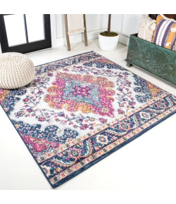 Jonathany Bohemian Flair BMF106A Blue/Multi Area Rug 4 ft. X 4 ft. Square