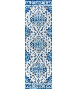Jonathany Bohemian Flair BMF106B Cream/Blue Area Rug 2 ft. 3 in. X 10 ft. Runner