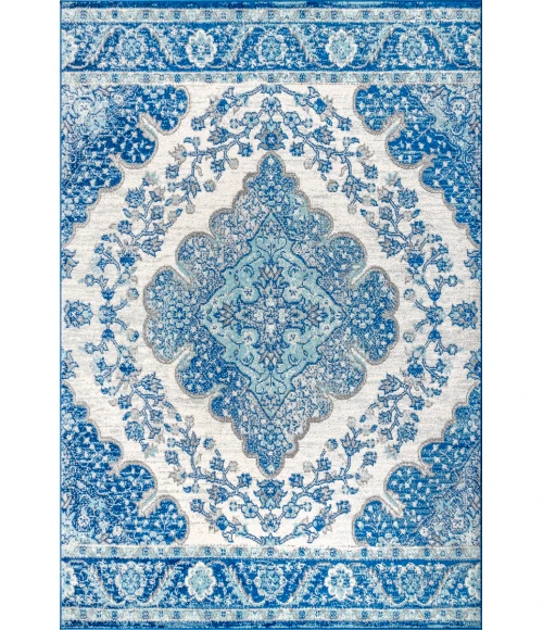 Bohemian FLAIR Boho Vintage Medallion Cream/Blue 9 ft. x 12 ft. Area Rug