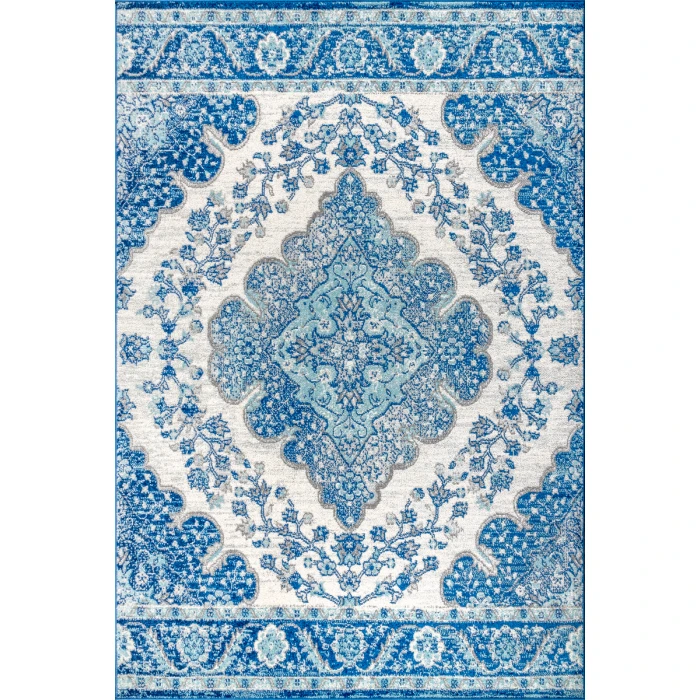 Bohemian FLAIR Boho Vintage Medallion Cream/Blue 8 ft. x 10 ft. Area Rug