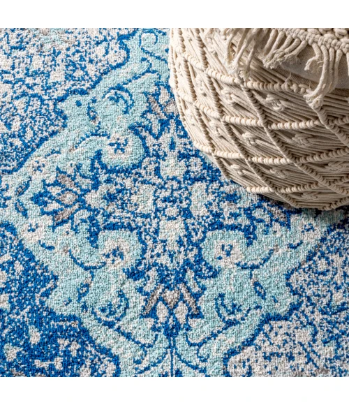 Bohemian FLAIR Boho Vintage Medallion Cream/Blue 2 ft. x 10 ft. Runner Rug