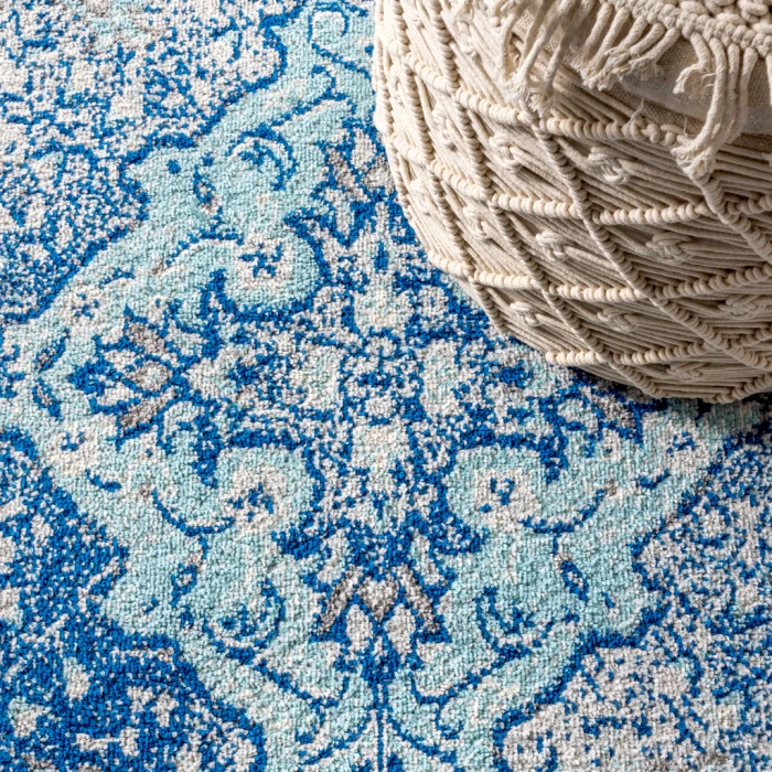 Bohemian FLAIR Boho Vintage Medallion Cream/Blue 8 ft. x 10 ft. Area Rug