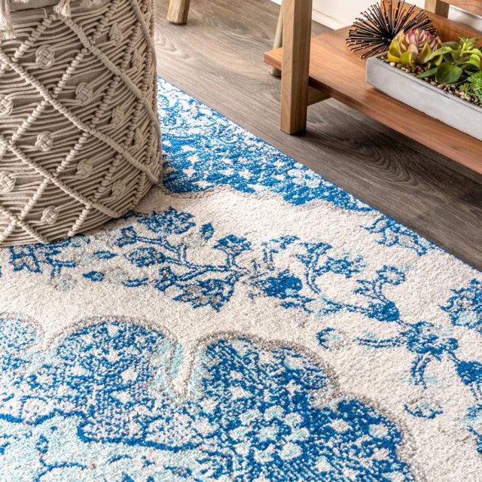 Bohemian FLAIR Boho Vintage Medallion Cream/Blue 8 ft. x 10 ft. Area Rug
