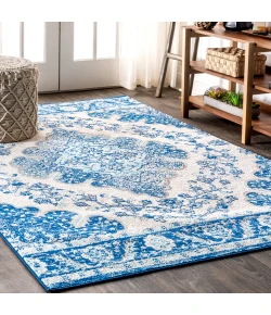 Jonathany Bohemian Flair BMF106B Cream/Blue Area Rug 8 ft. 8 in. X 12 ft. Rectangle