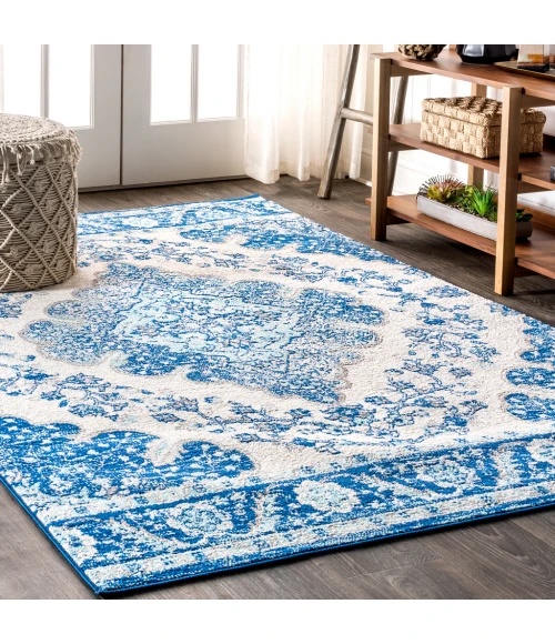 Bohemian FLAIR Boho Vintage Medallion Cream/Blue 9 ft. x 12 ft. Area Rug