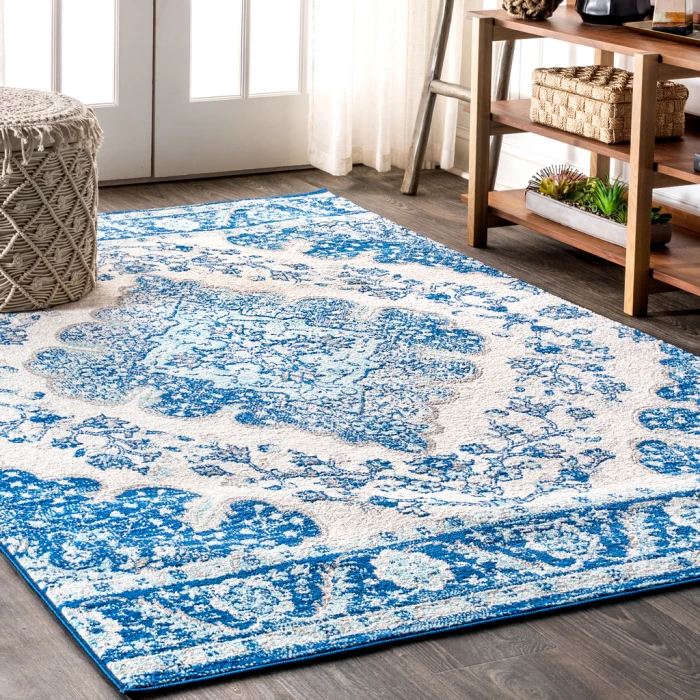 Bohemian FLAIR Boho Vintage Medallion Cream/Blue 8 ft. x 10 ft. Area Rug
