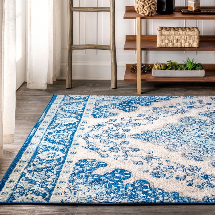 Bohemian FLAIR Boho Vintage Medallion Cream/Blue 8 ft. x 10 ft. Area Rug