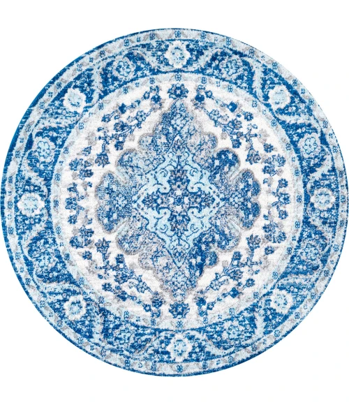 Bohemian FLAIR Boho Vintage Medallion Cream/Blue 5' Round Area Rug