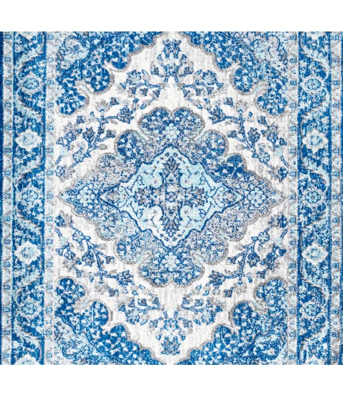 Bohemian FLAIR Boho Vintage Medallion Cream/Blue 5' Square Area Rug