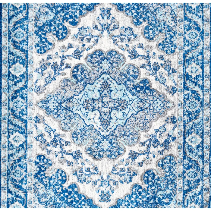 Bohemian FLAIR Boho Vintage Medallion Cream/Blue 5' Square Area Rug