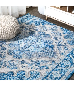 Jonathany Bohemian Flair BMF106B Cream/Blue Area Rug 5 ft. 3 in. X 5 ft. 3 in. Square