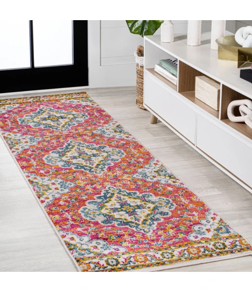 Bohemian Flair Boho Vintage Medallion Fuchsia/Ivory 2 ft. x 8 ft. Runner Rug