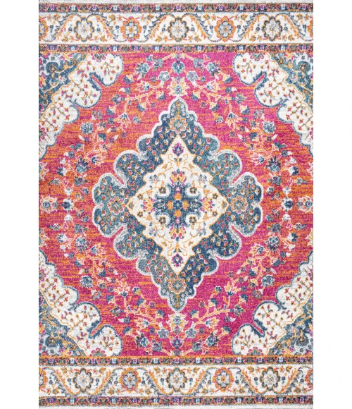 Bohemian FLAIR Boho Vintage Medallion Fuchsia/White 8 ft. x 10 ft. Area Rug