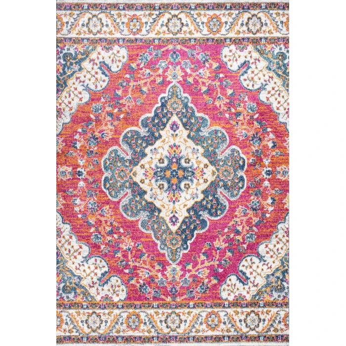 Bohemian FLAIR Boho Vintage Medallion Fuchsia/White 4 ft. x 6 ft. Area Rug