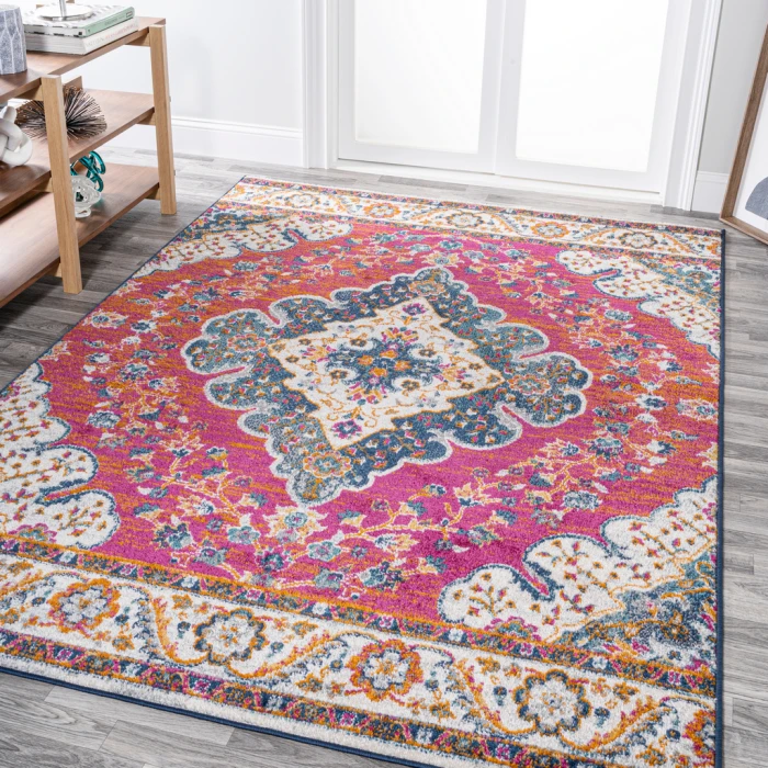 Bohemian FLAIR Boho Vintage Medallion Fuchsia/White 4 ft. x 6 ft. Area Rug