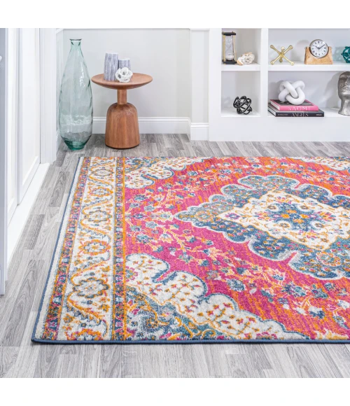 Bohemian FLAIR Boho Vintage Medallion Fuchsia/White 8 ft. x 10 ft. Area Rug