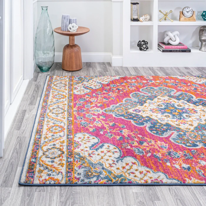 Bohemian FLAIR Boho Vintage Medallion Fuchsia/White 4 ft. x 6 ft. Area Rug