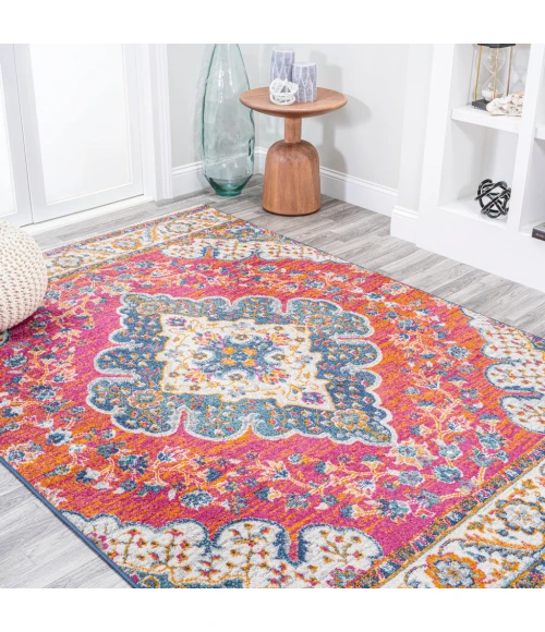 Bohemian FLAIR Boho Vintage Medallion Fuchsia/White 8 ft. x 10 ft. Area Rug