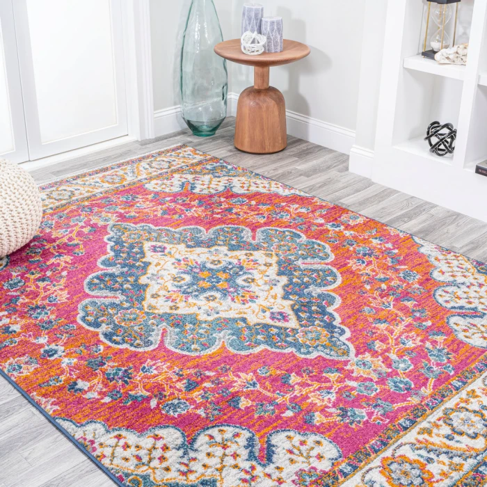 Bohemian FLAIR Boho Vintage Medallion Fuchsia/White 4 ft. x 6 ft. Area Rug