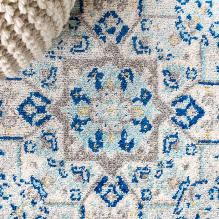 Inigo Cottage Medallion Blue/Gray 5 ft. x 8 ft. Area Rug