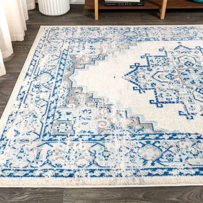 Inigo Cottage Medallion Blue/Gray 5 ft. x 8 ft. Area Rug