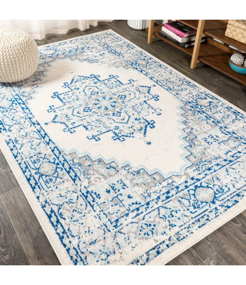 Inigo Cottage Medallion Blue/Gray 8 ft. x 10 ft. Area Rug