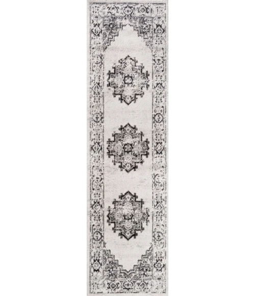 Inigo Cottage Medallion Dark Gray/Cream 2 ft. x 8 ft. Runner Rug