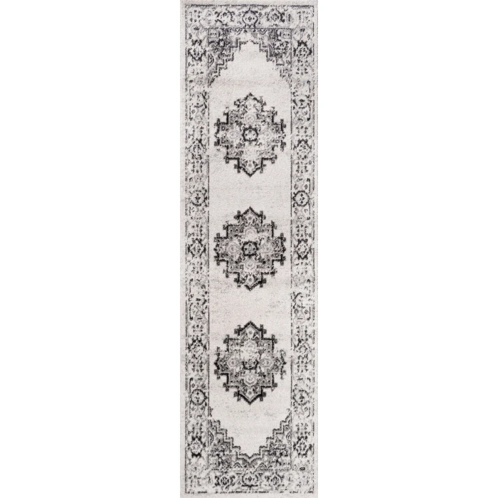Inigo Cottage Medallion Dark Gray/Cream 2 ft. x 8 ft. Runner Rug