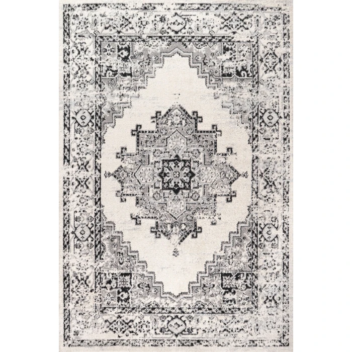 Inigo Cottage Medallion Dark Gray/Cream 4 ft. x 6 ft. Area Rug