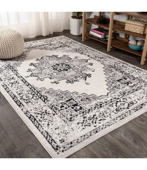 Inigo Cottage Medallion Dark Gray/Cream 4 ft. x 6 ft. Area Rug