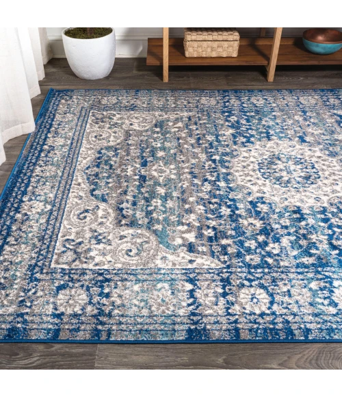 Scala Ornate Bohemian Medallion Blue/Dark Gray 3 ft. x 5 ft. Area Rug