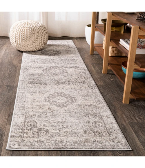 Scala Ornate Bohemian Medallion Gray/Cream 2 ft. x 8 ft. Runner Rug