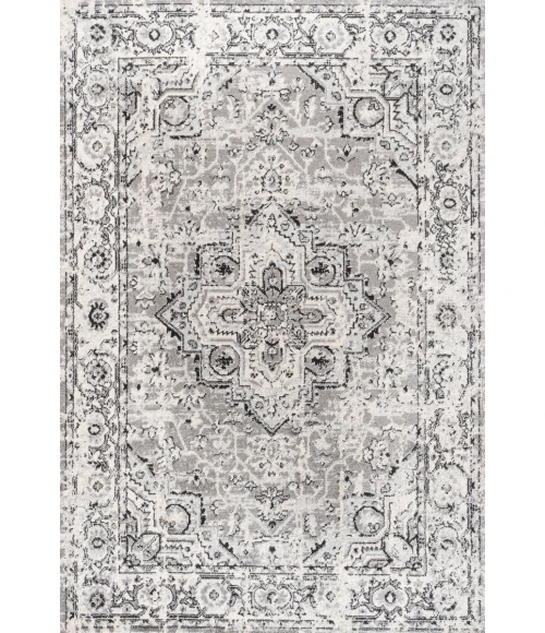 Denia Ornate Geometric Medallion Dark Gray 4 ft. x 6 ft. Area Rug