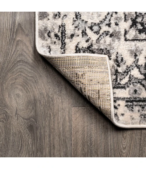 Denia Ornate Geometric Medallion Dark Gray 4 ft. x 6 ft. Area Rug