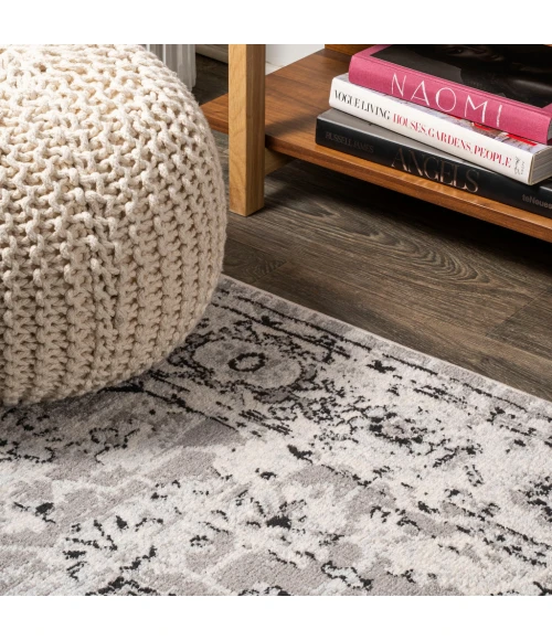 Denia Ornate Geometric Medallion Dark Gray 4 ft. x 6 ft. Area Rug